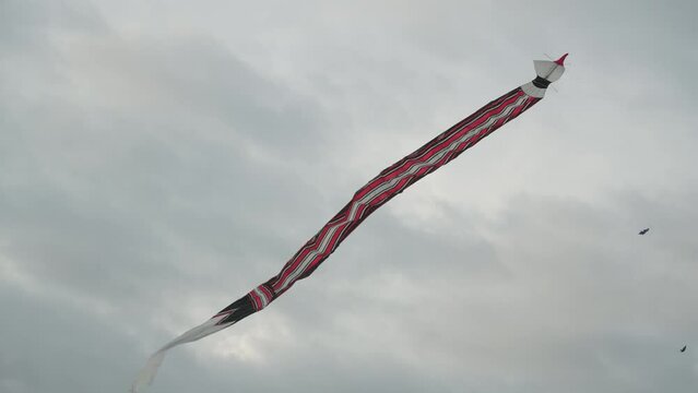 Balinese Traditional Kites JANGGAN and BEBEAN on Bali Kite Festival Summer Sky Slow Motion