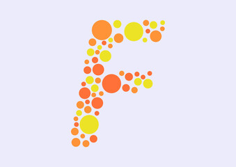 Vector graphic of Initial Letter F lined with a mosaic of colored circles. Letter F icon. letter F logo made with circles. English alphabet. Vector illustration. vector eps 10.