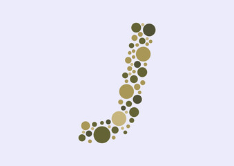 Vector graphic of Initial Letter J lined with a mosaic of colored circles. Letter J icon. letter J logo made with circles. English alphabet. Vector illustration. vector eps 10.