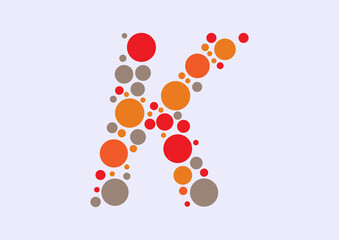 Vector graphic of Initial Letter K lined with a mosaic of colored circles. Letter K icon. letter K logo made with circles. English alphabet. Vector illustration. vector eps 10.