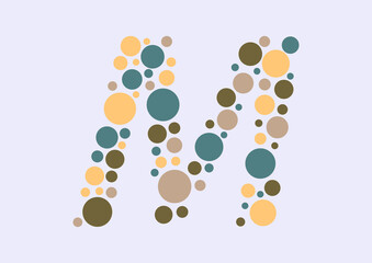 Vector graphic of Initial Letter M lined with a mosaic of colored circles. Letter M icon. letter M logo made with circles. English alphabet. Vector illustration. vector eps 10.