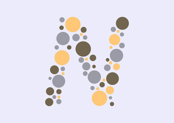 Vector graphic of Initial Letter N lined with a mosaic of colored circles. Letter N icon. letter N logo made with circles. English alphabet. Vector illustration. vector eps 10.