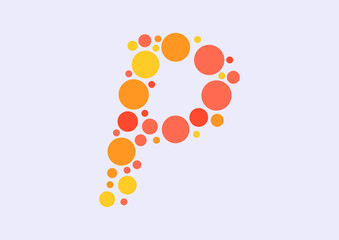 Vector graphic of Initial Letter P lined with a mosaic of colored circles. Letter P icon. letter P logo made with circles. English alphabet. Vector illustration. vector eps 10.