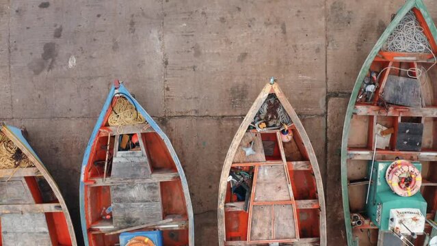 Old Fishing boats cloudy day in harbor