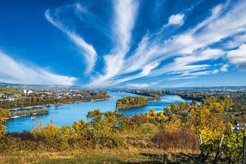Obraz premium View of the Rhine in autumn near Bingen/Germany as seen from the Rochusberg