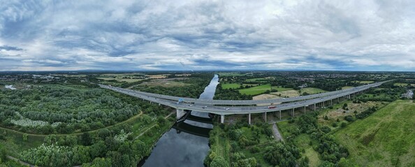 Panoramic shot of the Thelwall Viaduct over the Manchester Ship Canal in Warrington England