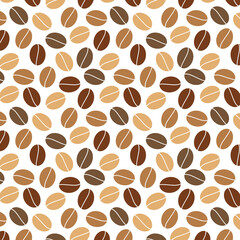Coffee bean pattern for coffee shop. Vector pattern with coffee beans on beige background in retro style.