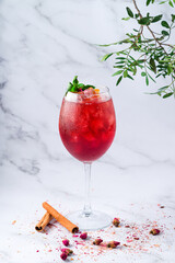 Cold sangria in a wine glass