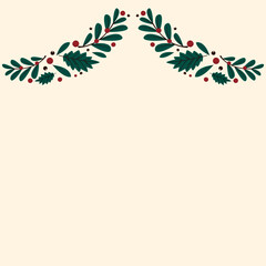 Merry Christma frame. Elegant Merry Christmas and New Year 2023 Cards with Pine Wreath, Mistletoe, Winter plants design illustration for greetings card.