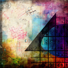 Wall Full of Mathematics Equation, Mathematical Symbol and Formula in Colorful Grunge Wall Background Texture Illustration