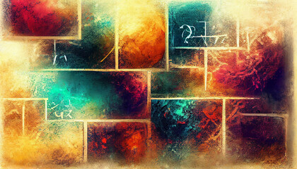 Obraz na płótnie Canvas Wall Full of Mathematics Equation, Mathematical Symbol and Formula in Colorful Grunge Wall Background Texture Illustration