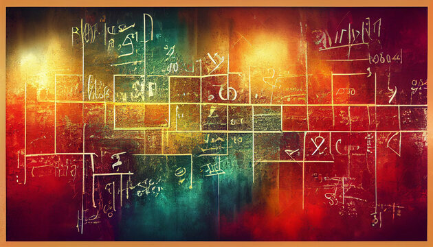 Wall Full of Mathematics Equation, Mathematical Symbol and Formula in Colorful Grunge Wall Background Texture Illustration