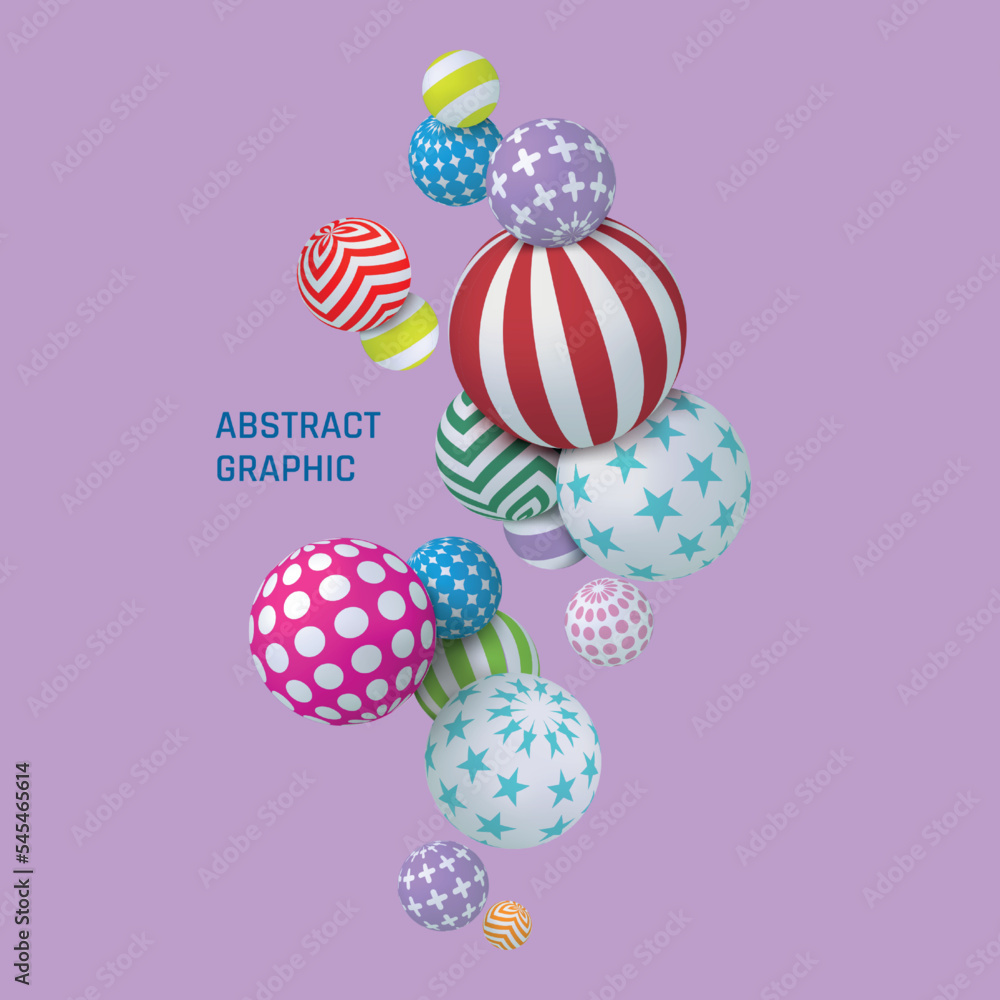 Poster abstract graphic balls. 3d background. geometric circle shapes. patterned spheres composition. strip