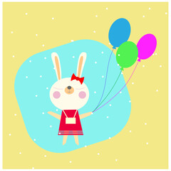 Obraz na płótnie Canvas greeting card bunny with balloons congratulation certificate vector