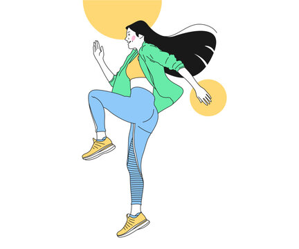 Fit woman exercising outdoors. Healthy young female athlete doing fitness workouts. outline illustration. vector illustration. exercise concept.