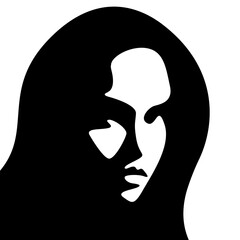 vector black and white light and shadow isolated illustration of a beautiful female face. useful for products for women, beauty salons, decorative and skin care cosmetics, logo, print, poster, design