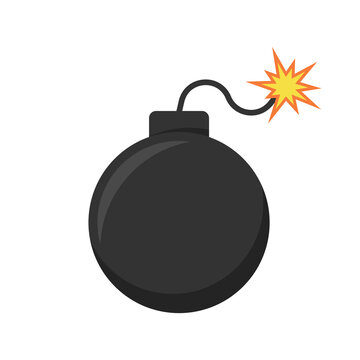 Burning fuse black bomb. Bomb with spark. Vector illustration.