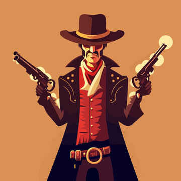 Colourful illustration of a wild west gunslinger