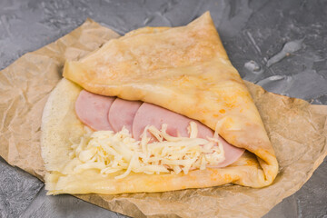 French crepe pancakes stuffed ham and cheese