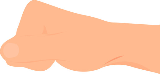 Hand clenched into a fist with big finger outside. Transparent background. Flat vector illustration.