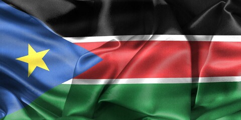 3D-Illustration of a South Sudan flag - realistic waving fabric 