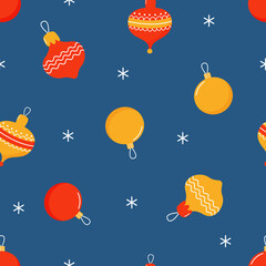 Seamless Christmas Pattern with yellow and red Christmas Toys