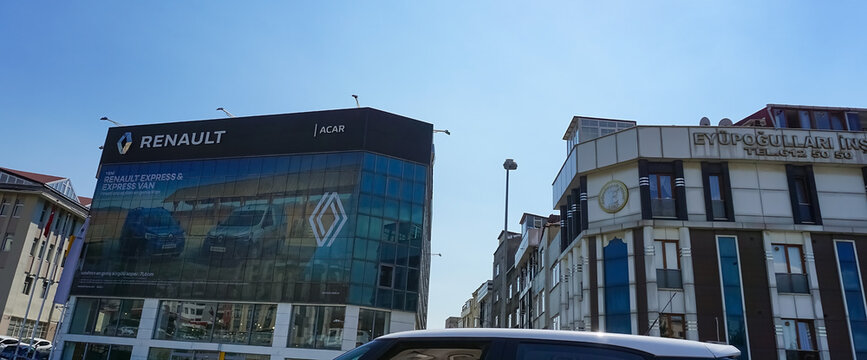 Istanbul, Turkey - September 14, 2022: Showroom of Renault. Showroom and car of dealership Renault.