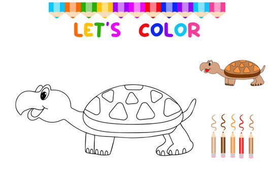 Lets color cute animals.Coloring book for young children. education game for children. Paint the turtle