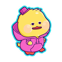 cartoon duckling standing cute with a smile in a cap