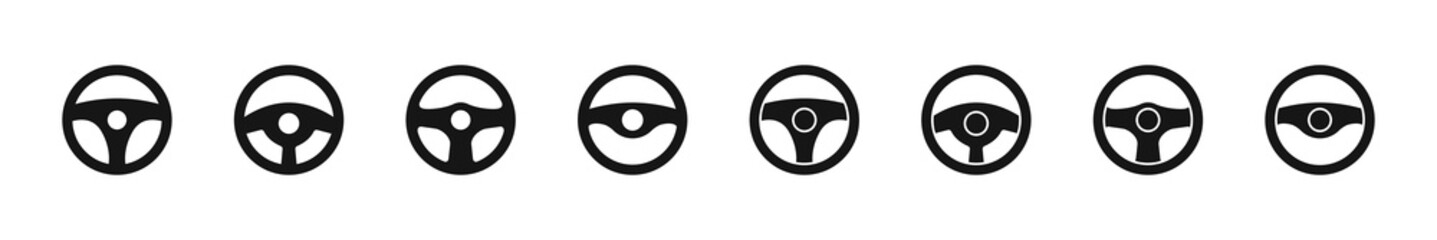 Steering icon. Helm wheel symbol. Driving car icons. Vector sign.