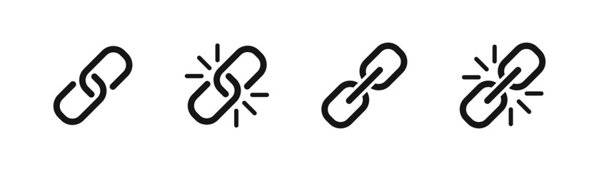 Link icon. Chain symbol. Hyperlink break icons. Share content. Vector sign.