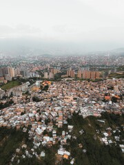 Vertical aerial view of the Medellin city