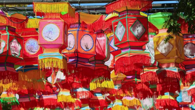 Close up shot of many Chinese lantern