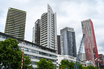 Modern skyscrapers in Rotterdam, Netherlands. Buildings in city centre. Modern Architecture. 