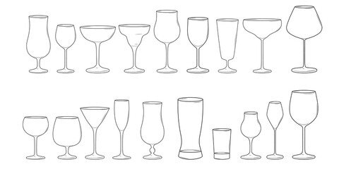 Collection of various line glasses.  Illustration on transparent background