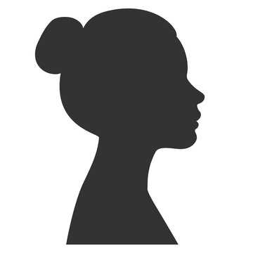 Silhouette of an adult woman face. Outlines woman in profile.  Illustration on transparent background