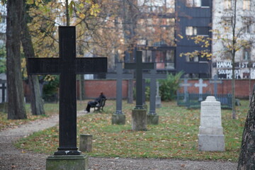 Graveyard in central Berlin, Germany, in the autumn