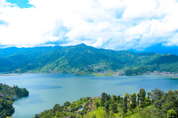 Fototapeta na wymiar Phewa Fewa Lake and Pokhara City Nepal