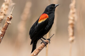 Red-winged blackbird perched on a tree branch