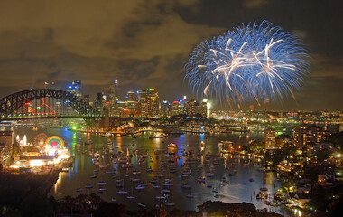 Sydney, New South Wales, Australia: Fireworks over Sydney Harbour to celebrate the New Year....