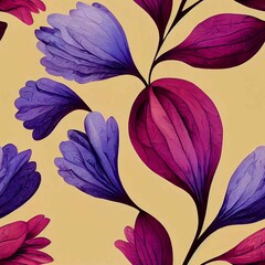 Seamless floral pattern for printing on fabric. Floral background of petals and leaves. Fairy tale flower buds hand-drawn in gouache watercolor and oil paints