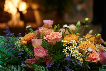 Close-up view of a gorgeous colorful flower bouquet