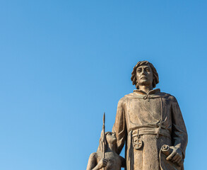 Fototapeta premium bronze statue of Eusebio Chini (Phater Kino) - 1645-1711. Segno,Predaia, Val di Non, Trento province,Trentino Alto Adige - Italy -