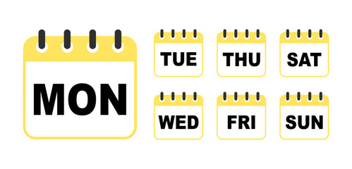 Calendar set icon on white background. Days of week