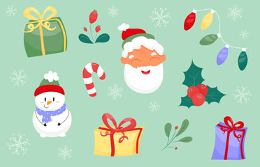 Christmas set of cute images for New Year's holidays