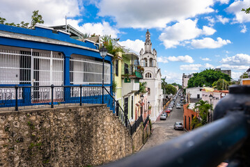 Dominican Republic, Santo Domingo - November 6, 2022: Hostos street. Beautiful view to Santuario...
