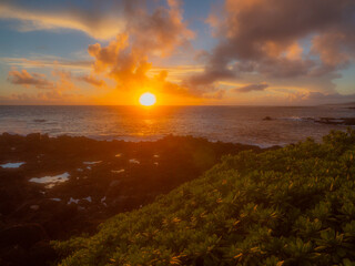 Amazing sunset. Beautiful nature of Hawaii. Poipu beach park kauai, Hawaii.