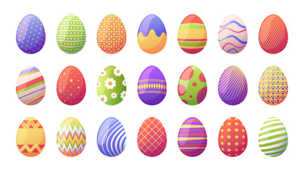 Easter holiday egg. Abstract cute colorful eggshell icons, traditional ornament elements with minimal pattern for egghunting decoration. Vector collection of holiday easter egg pattern illustration