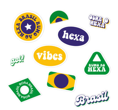 Stickers ou tags ou adesivos com fundo transparente para a torcida pelo time do Brasil na copa do mundo de 2022 de futebol