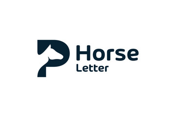 Letter p with negative space of horse logo icon - obrazy, fototapety, plakaty